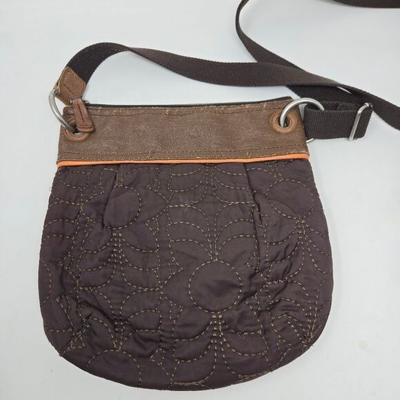 FOSSIL Brown Floral Quilted Leather Trim Crossbody Shoulder Bag Key-per Y2K - Picture 8 of 14